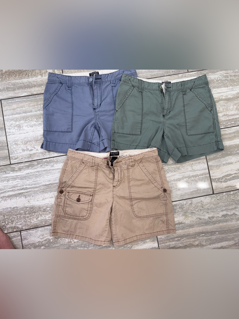 3 pairs Polo Ralph Lauren Sz 8 Shorts in Tan, Blue, and Olive Cargo Walking GUC